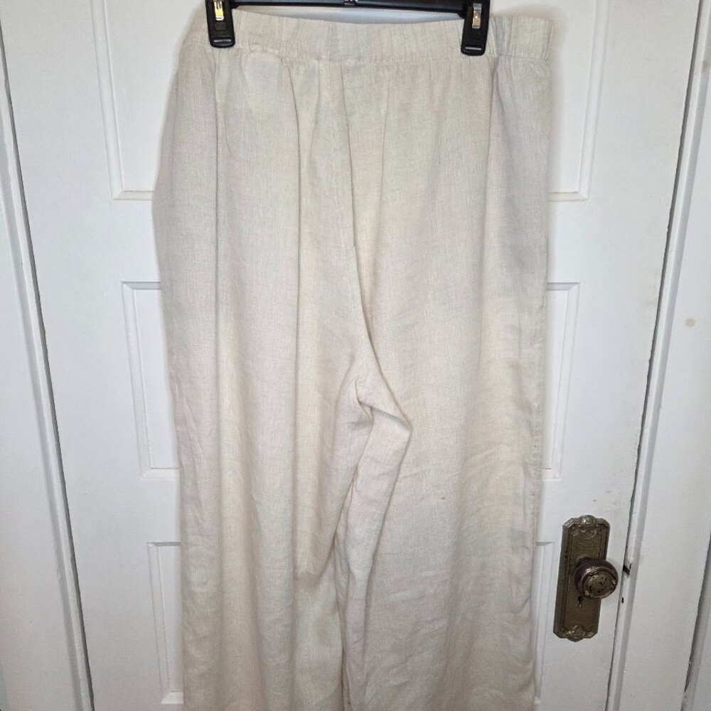 100% Linen H&M Beige Elastic Waist Pants - Size XL w/Pockets
